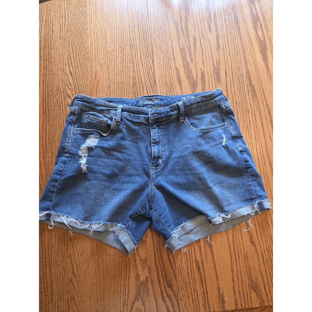 Arizona Jean Co Cuffed Distressed Blue Denim Shorts Size 19